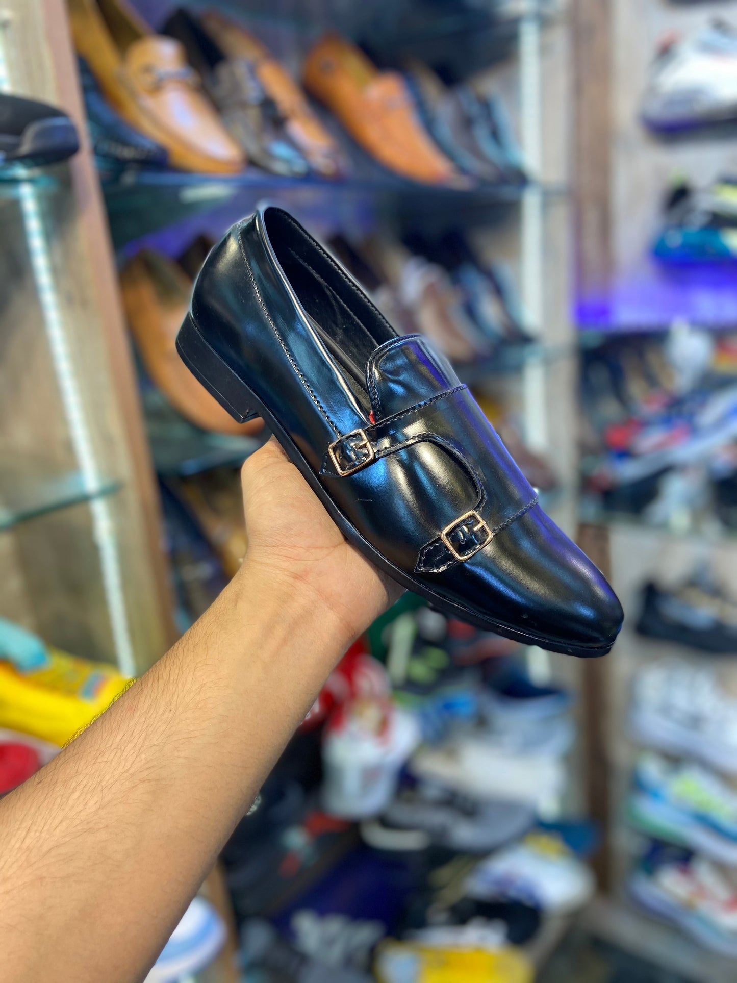 Black Monk Buckle Loafers Shoes For Men Model Number 1409