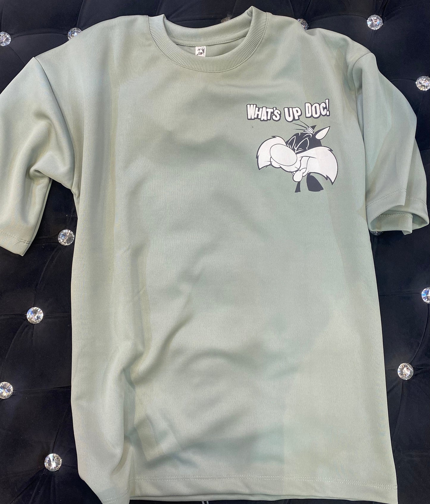 Green Colour with Back Print What’s up Doc Heavy Material Drop Shoulder 381309
