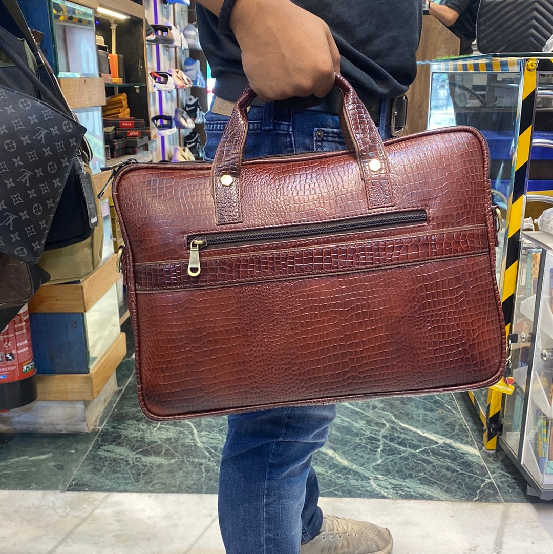 Maroon Colour Zipper Genuine Leather Laptop Bag 4203