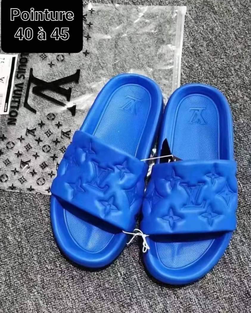 Vl UOL Blue Colour Monogram Street Style Plain Slipper Sliders