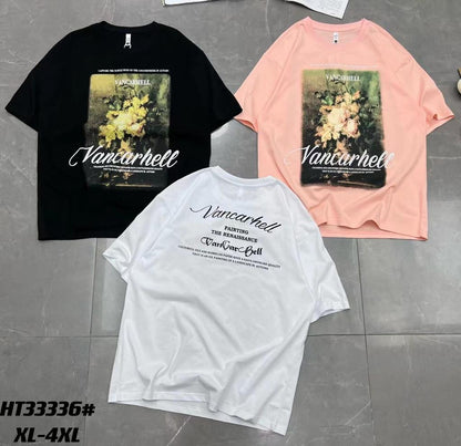 Peach Colour With Vancarhell Front And Back Print Lycra Fabric Half Sleeve TShirt 298132