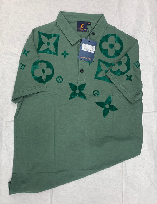 VL UOL Green Colour With Star Print Lycra Fabric Collar Tshirt 50126