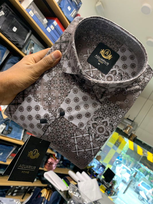Aquarius Grey Color With Floral Print Design Premium Quality Shirt 2218