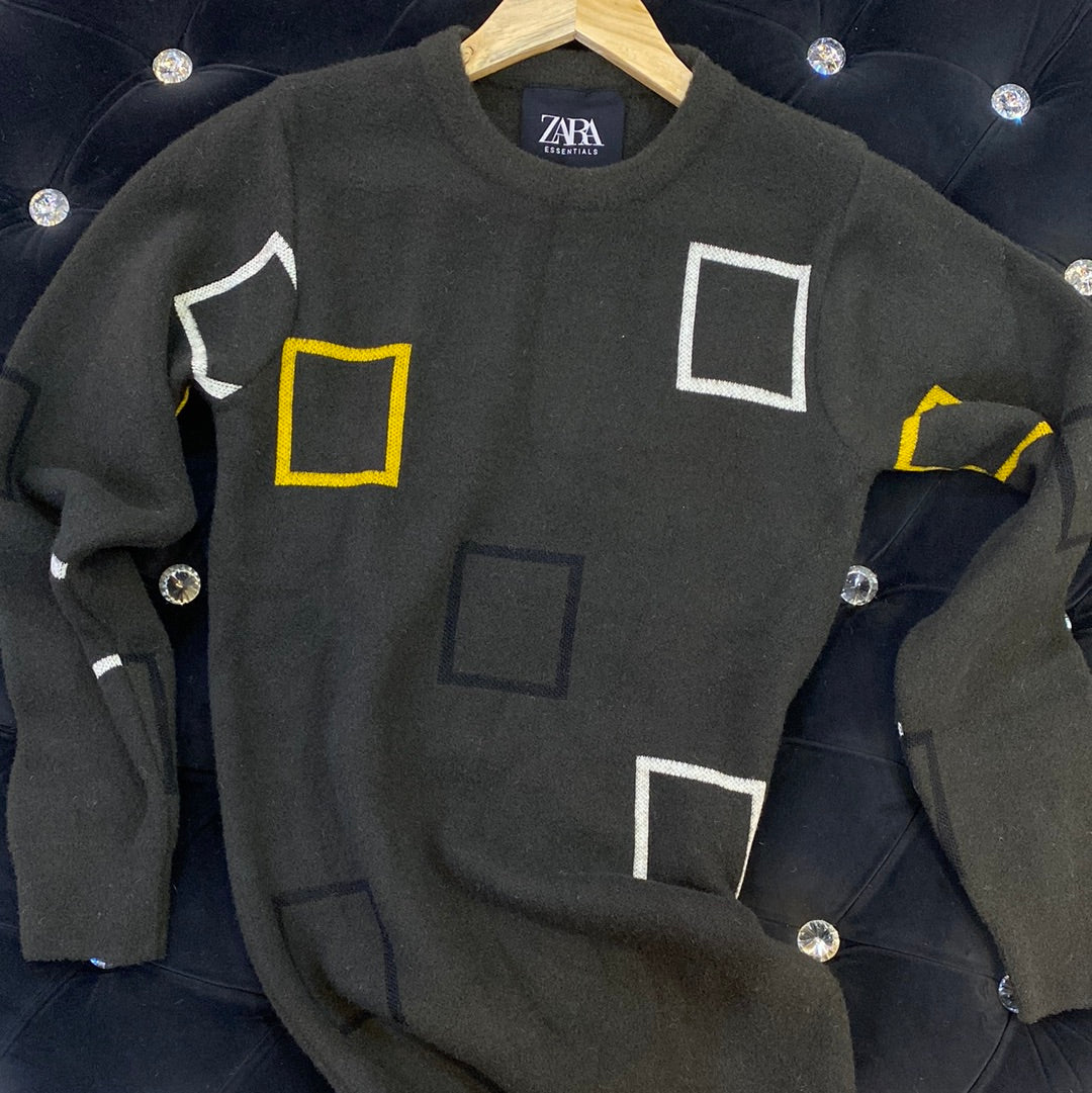 Dark Grey ZR Soft Square Design Sweater for Men Unisex 9110