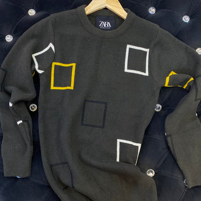 Dark Grey ZR Soft Square Design Sweater for Men Unisex 9110