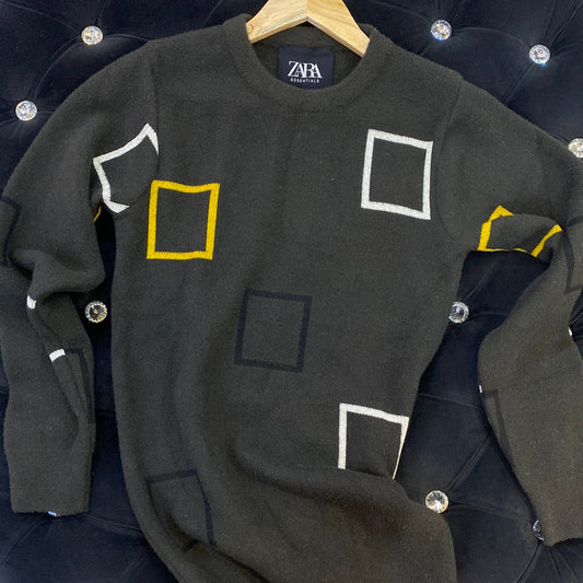 Dark Grey ZR Soft Square Design Sweater for Men Unisex 9110