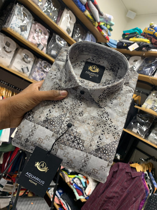 Aquarius Grey Color With Print Premium Quality Shirt 2250