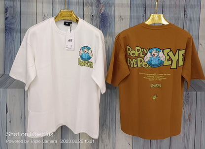 POPEYE Blue Colour With Back Print Drop Shoulder Lycra Fabric T Shirt 298127