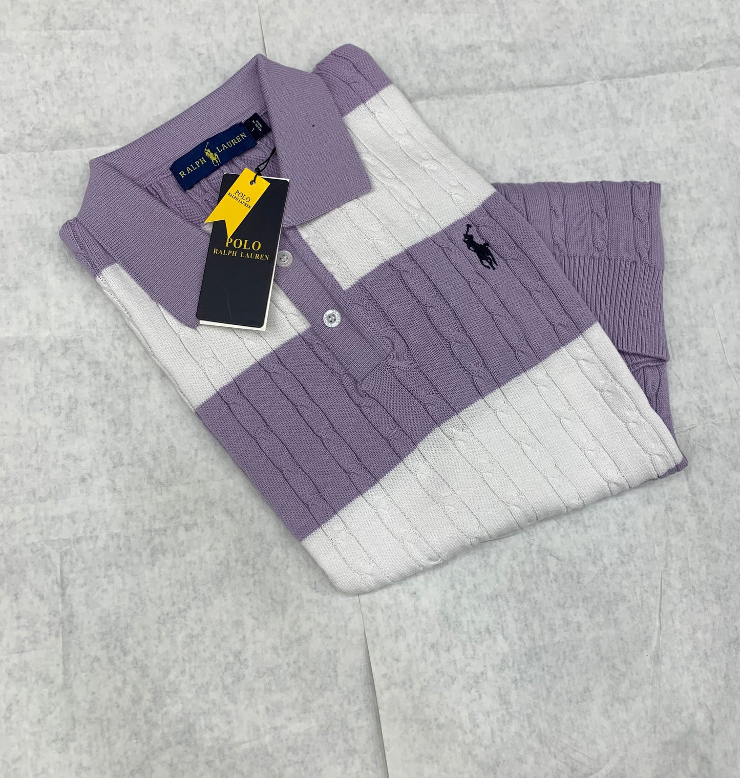 LOP LAR Purple White Colour With Front Embroiderey Knitting Collar Tshirt 50198