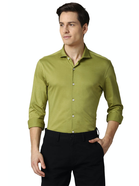 Green ZR Solid Formal Saturn Shirt Lycra Cotton Men’s Wear Shirt 110083