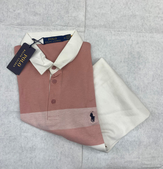 LOP Peach Colour With Front Print Embroidery Collar Tshirt 50206