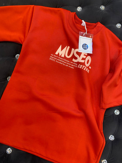 Red Colour with Back Print Museo Heavy Material Drop Shoulder 381326