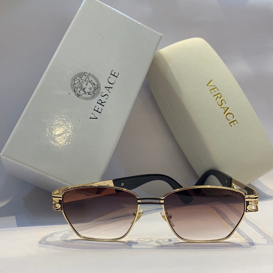 Ver rev Glossy gold Frame brown Shade Unisex Sunglass