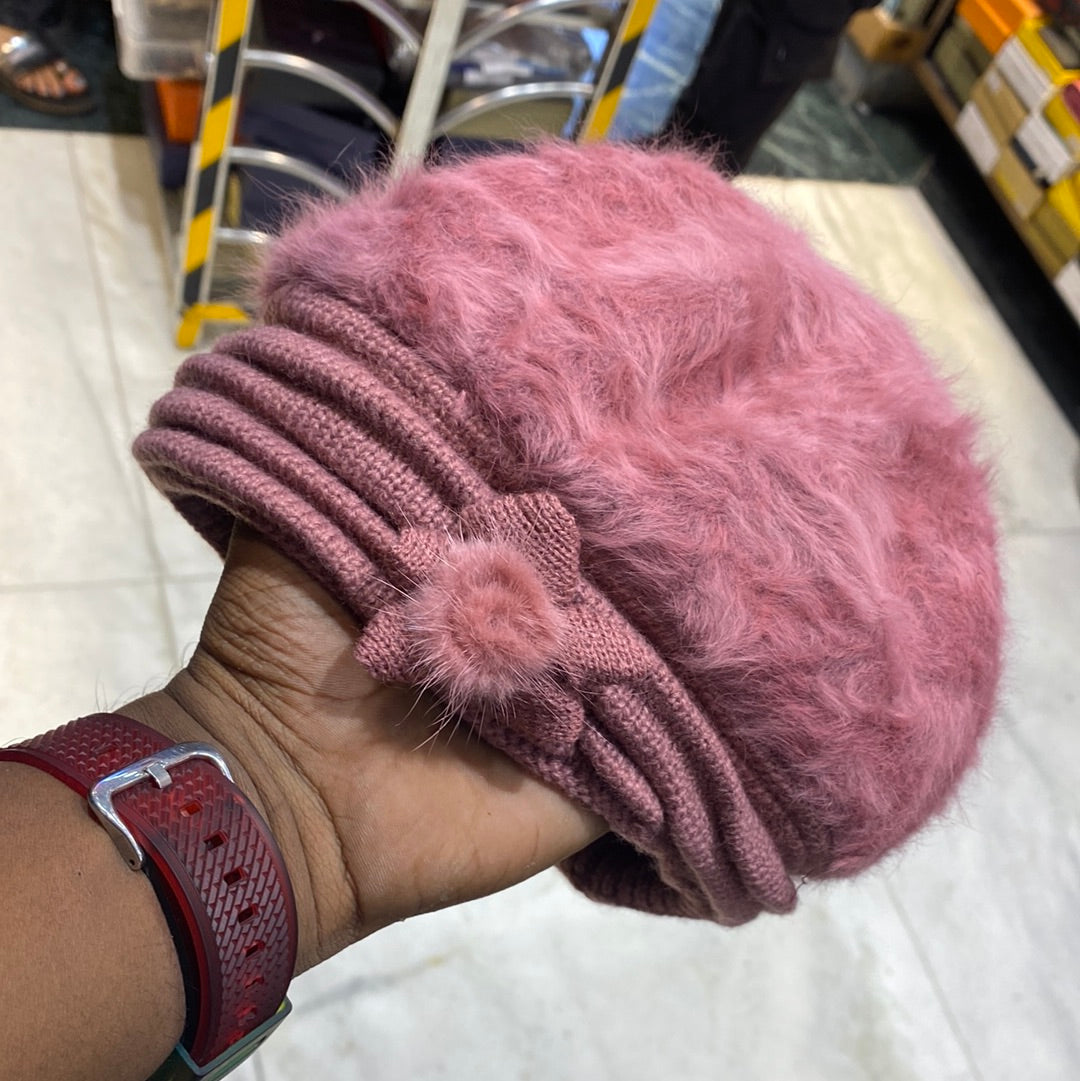 Pink Colour Women Winter Warm Knitted Pumpkin Hat Casual Plus Bean Ladies Cap 9345