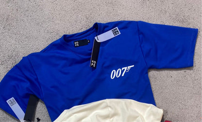 HOPE Navy Blue Colour With 007 Back Print Drop Shoulder TShirt 108567