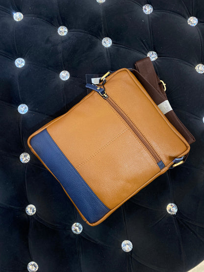 Mot Brown Blue Colour With Multiple Zipper Pocket Surplus Unisex Side Bag 113903