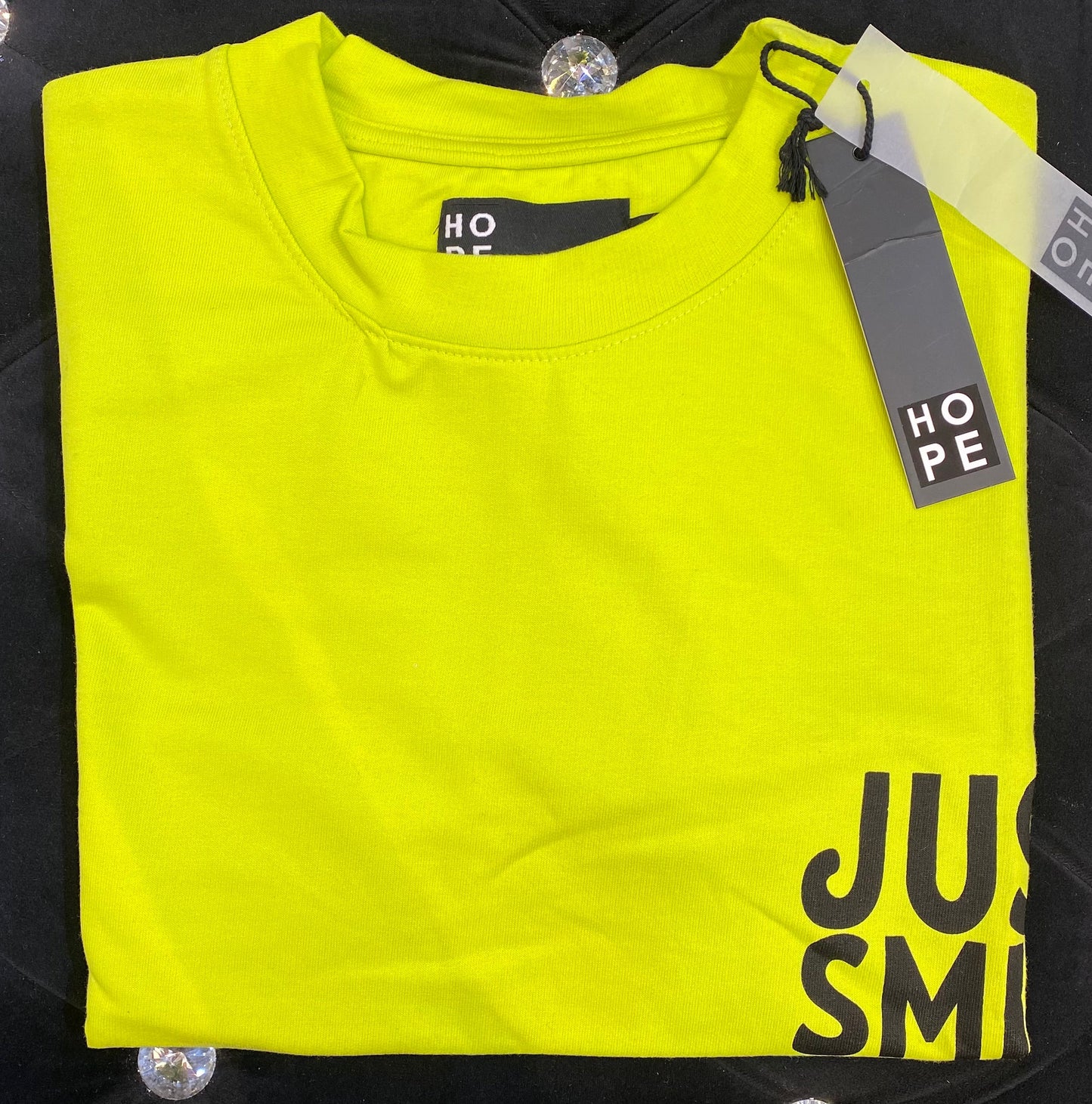 HOPE Neon Colour With Just Smile Back Print Drop Shoulder TShirt 108558