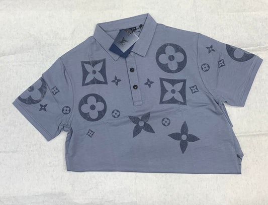 VL UOL Grey Colour With Star Print Lycra Fabric Collar Tshirt 50166