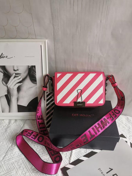 Pink White Colour OFF IHW Fashionable Diag Binder Cilp Bag 9126