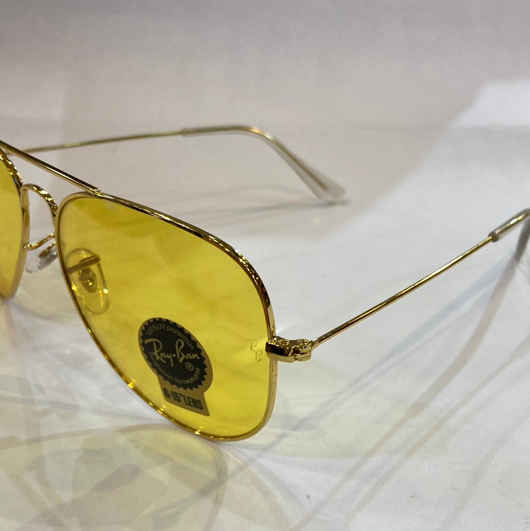 YAR RB Gold Frame Yellow Shade Unisex Aviator Sunglass RB 3026 62 14-135