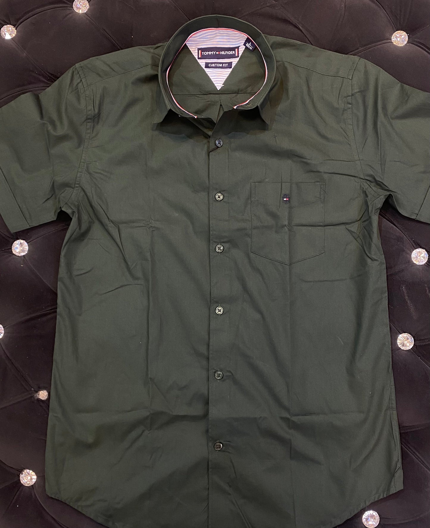 MOT Olive Green Colour With Simple Premium Cotton Half Sleeves Shirt 932031