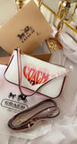 AOC White Pink Colour With Pink Heart Print Preimum Quality Ladies Hand Bag 795402