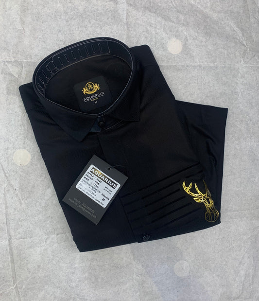 AQUARIUS Black Color With Gold Dear Print Design Premium Quality Full sleeve Shirt 2220