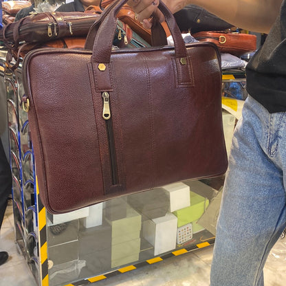 Cherry Colour Zipper Genuine Leather Laptop Bag 4206