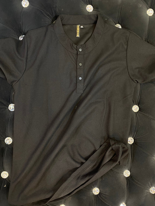 Black Colour Plain Chinese Collar TShirt 186702