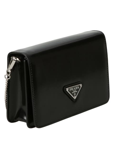 ARP Black Colour Triangle Logo plaque Flap Chain Ladies Hand Bag 52028