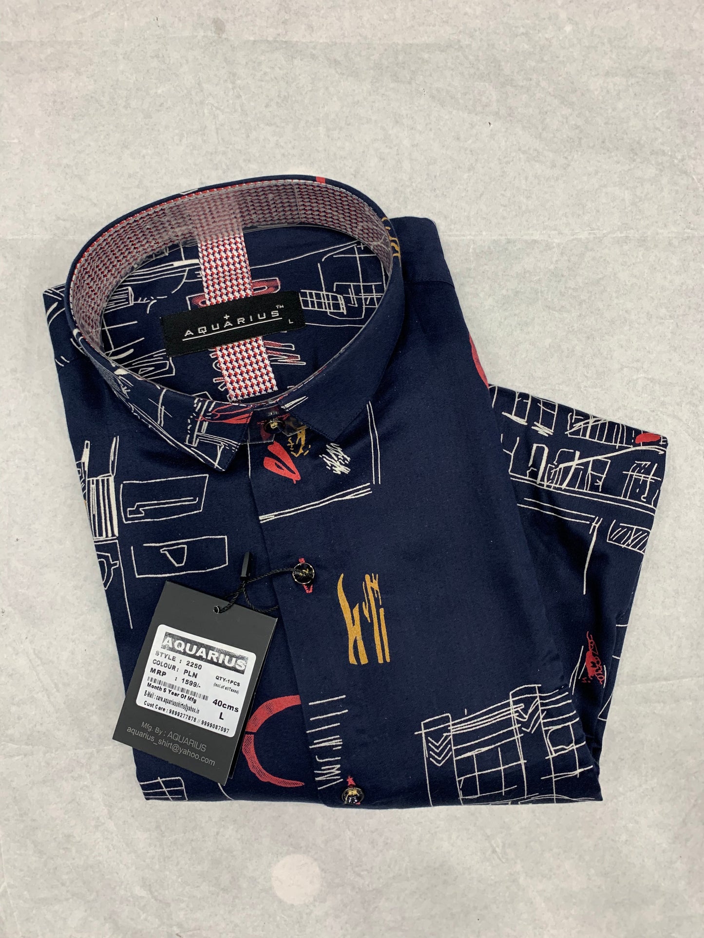 Aquarius Navy Blue Color With Print Premium Quality Shirt 2250