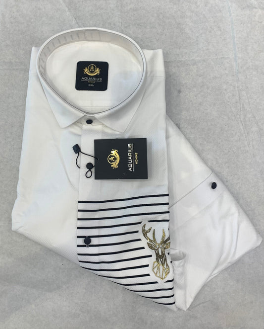 AQUARIUS White Color With Dear Print Design Premium Quality Full sleeve Shirt 2220