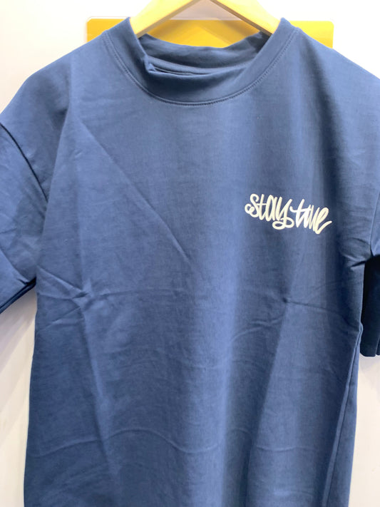HOPE Navy Blue Colour With Stay Time  Back Print Drop Shoulder TShirt 1105023
