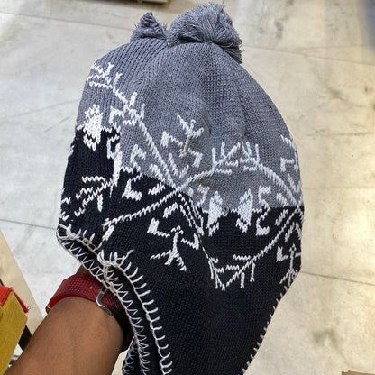 Grey Black Colour Ear flaps features braided tassels Beanie Cap 9342