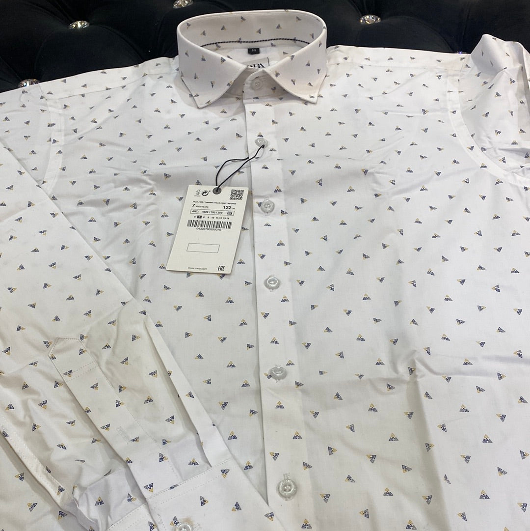 White Colour ZR Zar Raz With Print Relaxed Fit Branded Shirt 9101