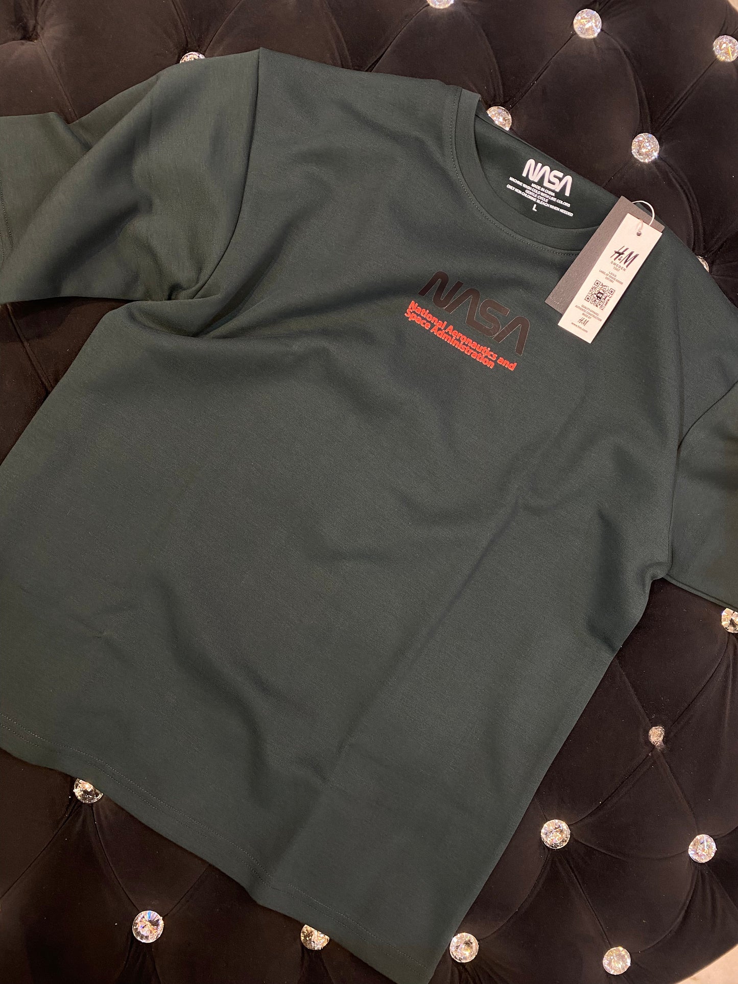 NASA Olive Green Colour With NASA Back Print Lycra Fabric Drop Shoulder TShirt 298143