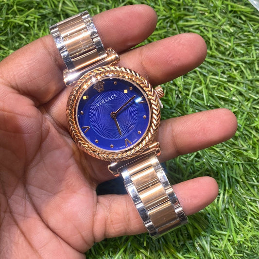 Silver Copper Chain Copper Ring Blue Dial Ladies Watch   401299