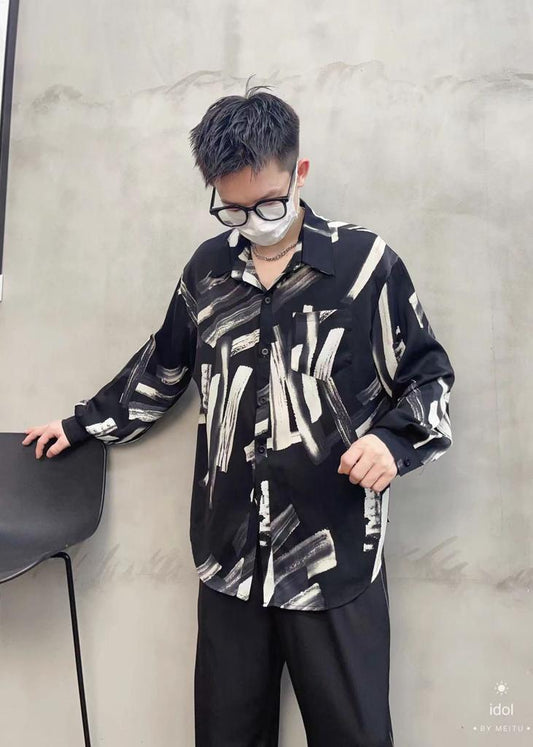 IDOL  Black Colour With White Line Printed Premium Quality Shirt 6017