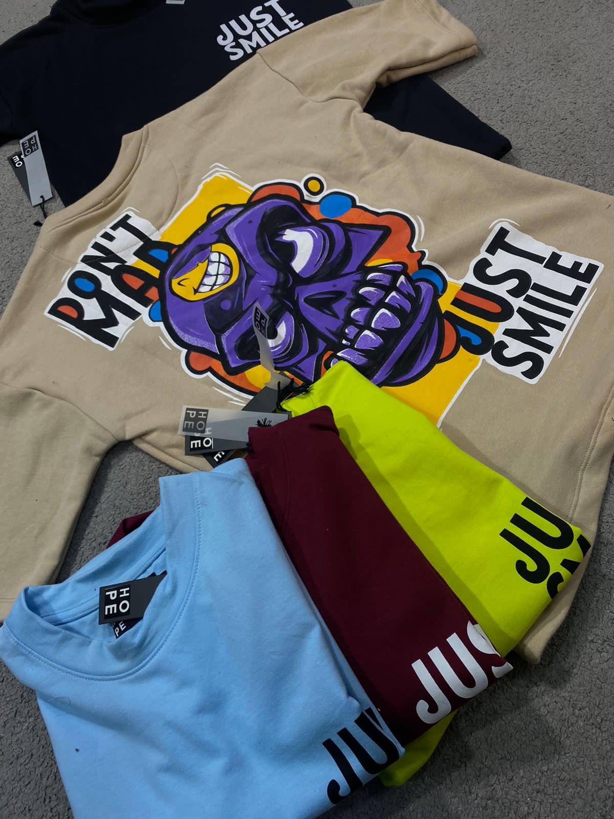 HOPE Maroon Colour With Just Smile Back Print Drop Shoulder TShirt 108605