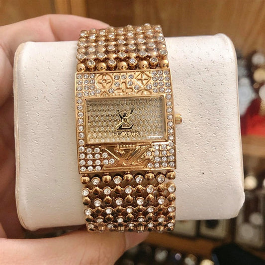 VL Gold Chain Gold Square Dial Ladies Watch 493121