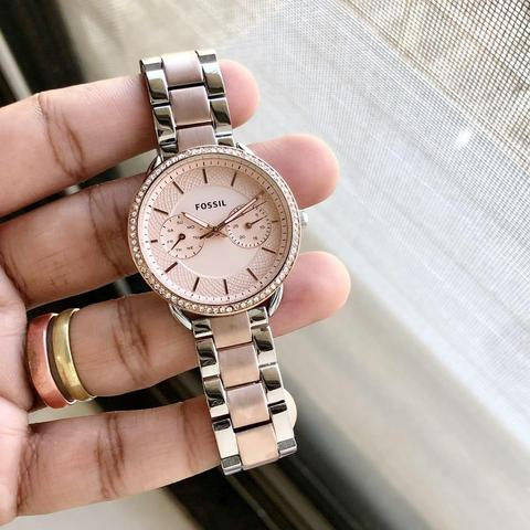 Copper Silver Chain peach Dial Ladies Watch