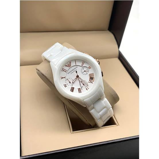 Mra White Ceramic Chrono Watch For Ladies