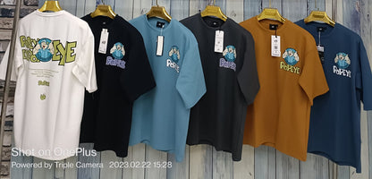 POPEYE Blue Colour With Back Print Drop Shoulder Lycra Fabric T Shirt 298127