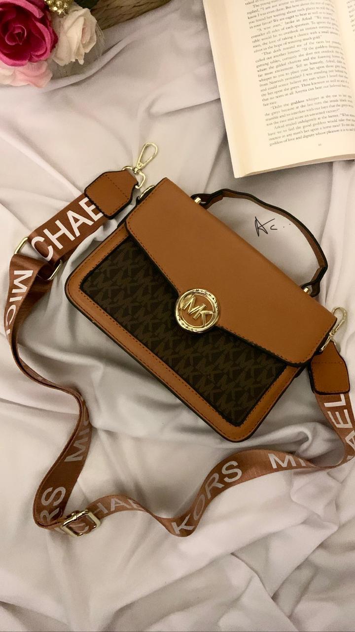 KM CIM Tan  Brown Colour With Monogram Flap Lock Ladies Hand Bag 886603