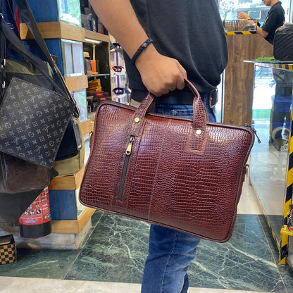 Maroon Colour Zipper Genuine Leather Laptop Bag 4203