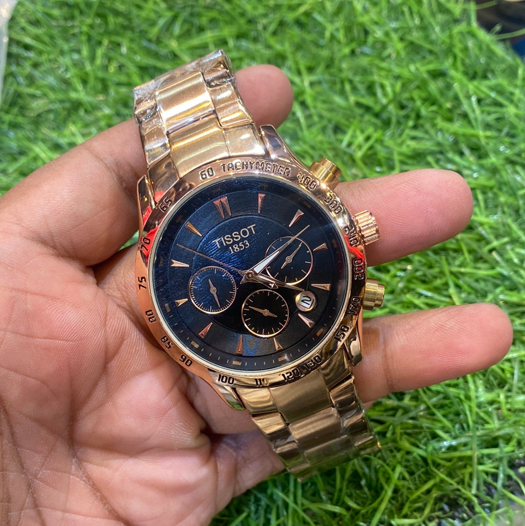 TIS SIT Rosegold Chain Black Dial Chrono Working Men’s Watch