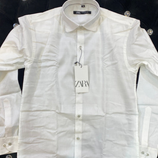 White Colour ZR Zar Raz With White Lines Relaxed Fit Branded Shirts 9103