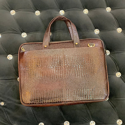 Cherry Colour Genuine Leather Heavy Quality Crock Print Laptop Bag 4218