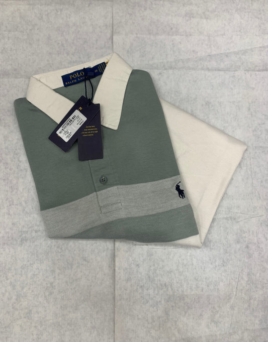 LOP Green Colour With Front Print Embroidery Collar Tshirt 50208