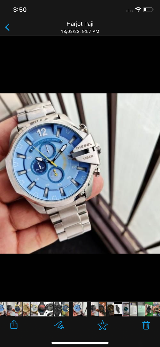 Eid Silver CHain Blue Dial Jap Machinery Heavy Men's Watch 401051